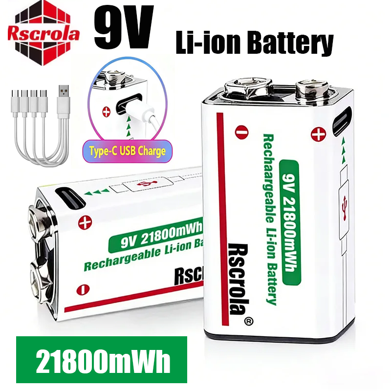 Smoke Detector Interconnected - USB-C 충전식 9V 리튬 이온 배터리