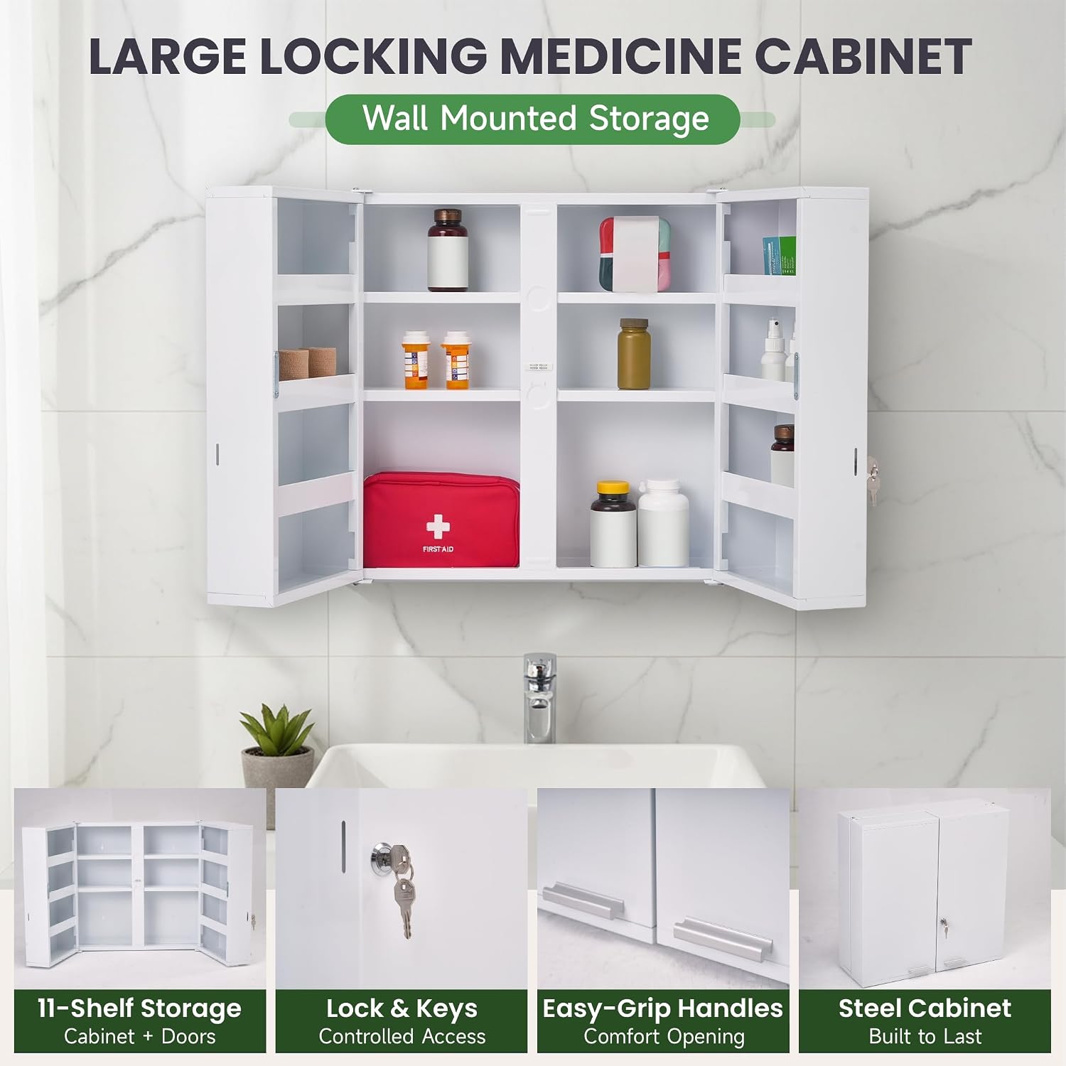 대형 잠금식 약장, 11개 선반, 금속, 벽걸이형 |  - Medicine Cabinet Lock 리뷰 및 가격
